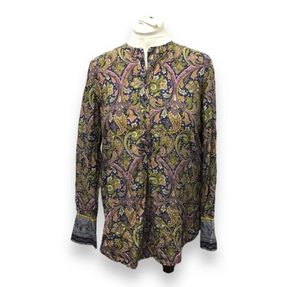 LOFT Women’s Long Sleeve  1/2 Button Front Paisley Shirt, Blue, size M - Picture 1 of 7